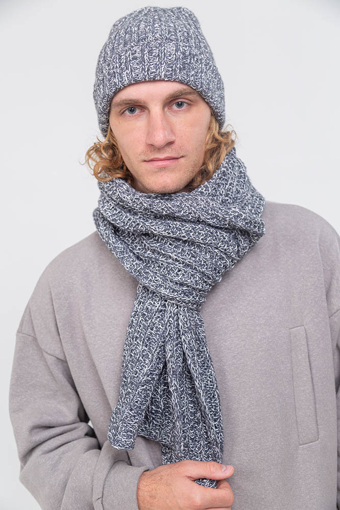 Мужской серый шарф из конопли и мериноса Uzor Wear